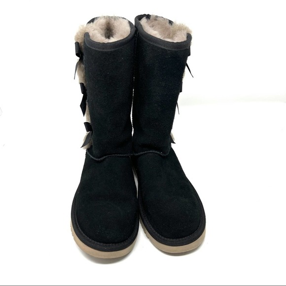 Koolaburra by Ugg Black Bow Sheep Skin Leather Mid Shaft Boots - Picture 6 of 10